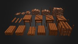 [FREE ] Lowpoly Wooden Props 3D Models