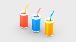 Cartoon fruit drink drink, fruit, orange, ice, summer, beverage, soda, icecream, water, juice, lowpolymodel, popsicle, handpainted, glass, cool, cup