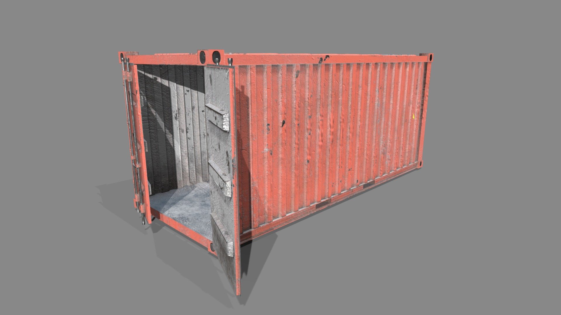 Open shipping container with internals

Textures 4096x4096 (metallic, normal, AO, color, roughness).

Doors are rigged for adjustments 3d model