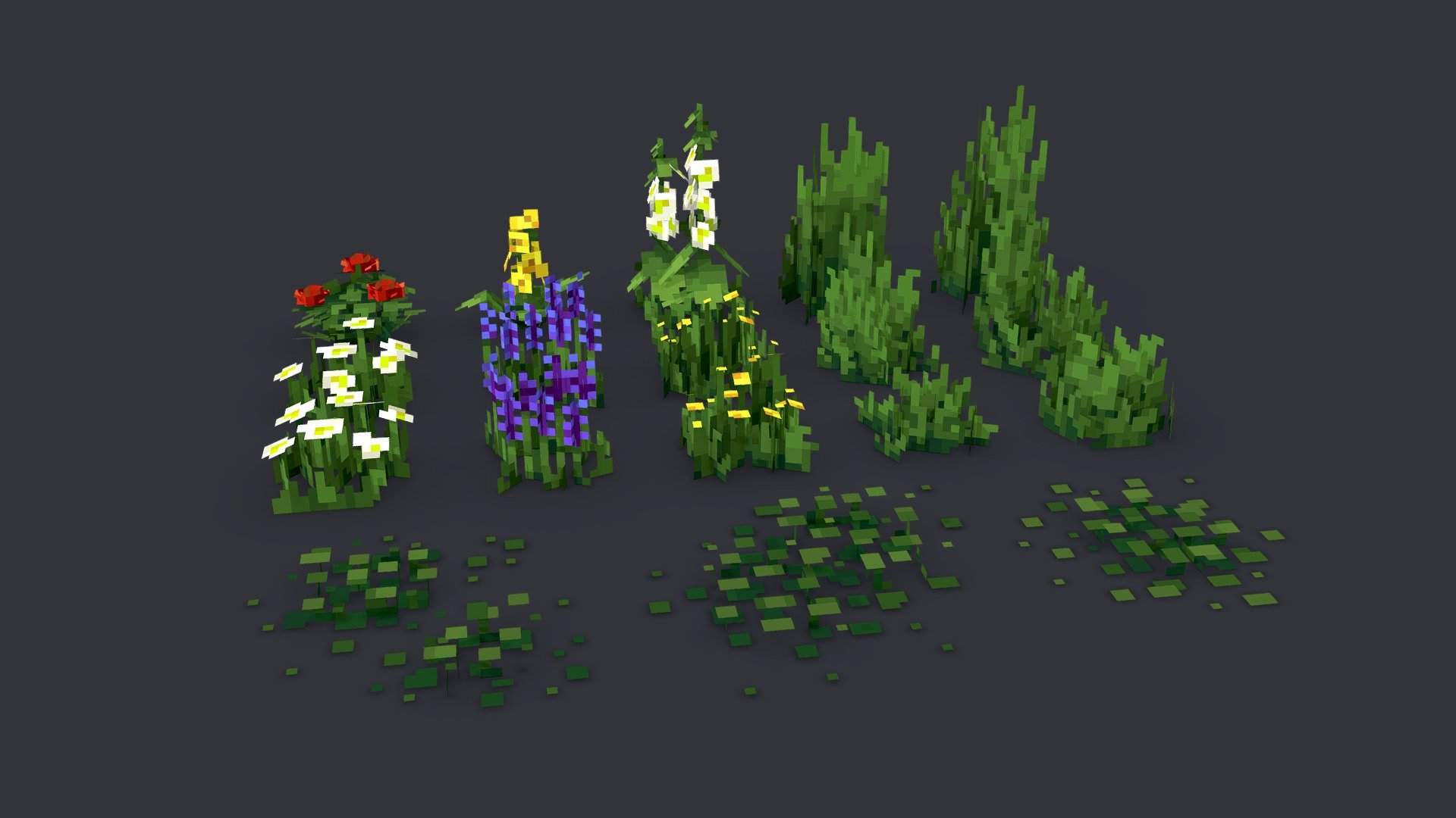 Pack of 18 detailed pixel art foliage models!
Suitable for Minecraft or any other lowpoly pixel-style project!

Made using java block model restrictions. Armor display settings included

Individual bbmodel source files and jsons included 3d model