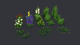 Fancy Foliage plant, field, grass, flower, pack, foliage, nature, moss, blockbench, minecraft, lowpoly, pixelart