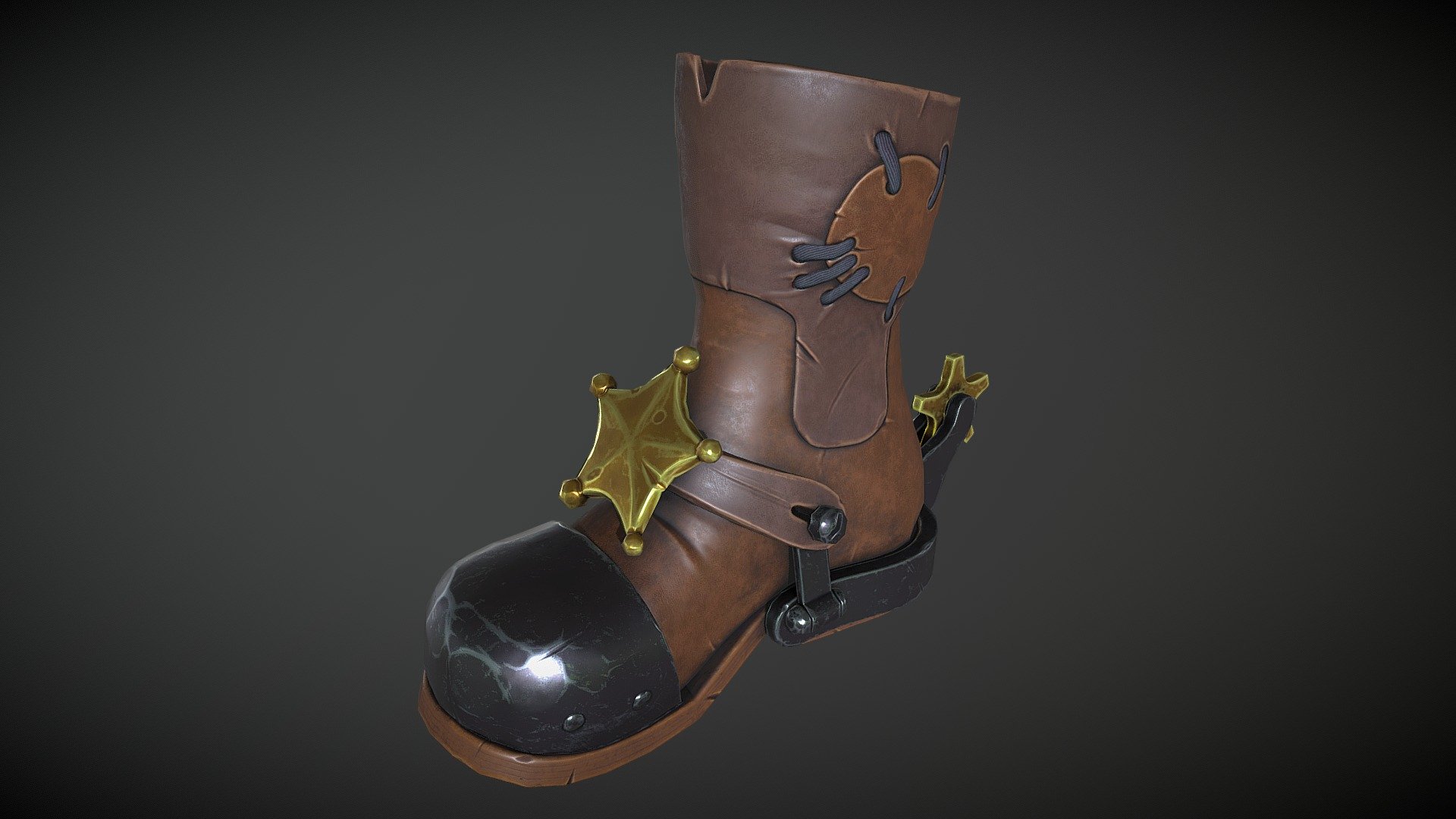 Sheriff's boots
I lied. There only one boot. Another one stylization test.
Modelled in Blender, sculpted in Zbrush. Textured in Substance Painter 3d model