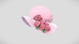 Female Vintage Dress Hat hat, victorian, cake, vintage, fashion, girls, accessories, pink, dress, pieces, realistic, head, beautiful, feathers, large, womens, elegant, decorated, floppy, roses, headwear, metaverse, dressage, pbr, low, poly, female, blue