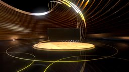 Golden award ceremony event stage | baked event, stage, night, baked, hall, lobby, award, strip, golden, events, podium, statues, mahogany, ceremony, stages, lighting, blender, wood, gold, virtualevent, virtual-event