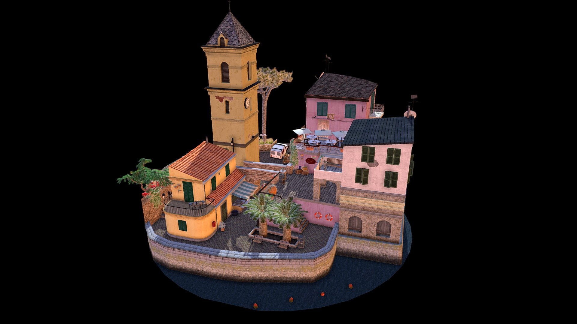 3D Low-poly assignment. Made my interpretation of the village Manarola in Italy, one of the five villages of Cinque Terre. Made in 3DSMax, textured in Photoshop 3d model