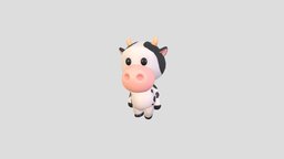 Character132 Rigged Cow cow, toon, cute, little, baby, toy, dairy, mascot, rig, horn, milk, zoo, farm, ox, character, cartoon, animal, animation
