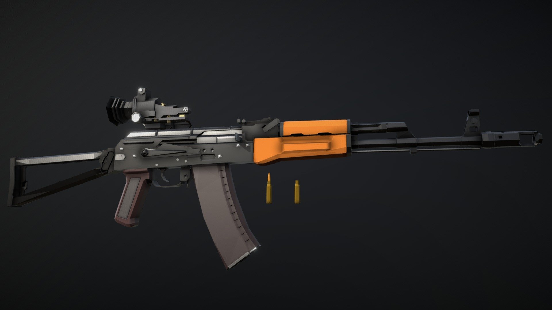 Low-Poly model of an AKS-74N with a 1P29 4x magnification scope.

7/10/22:
improved details around stock, added missing stock folding button, slightly corrected position of magazine, shape of magazine eject lever 3d model