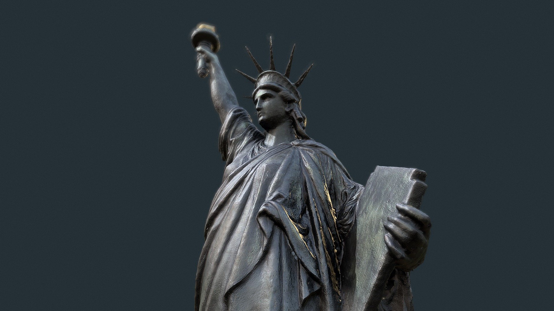 The Statue of Liberty, designed by Frédéric Auguste Bartholdi.

This replica is located at the Musée des Arts et Métiers in Paris. The statue is almost 3 meters tall and it was quite difficult to take pictures from above 3d model