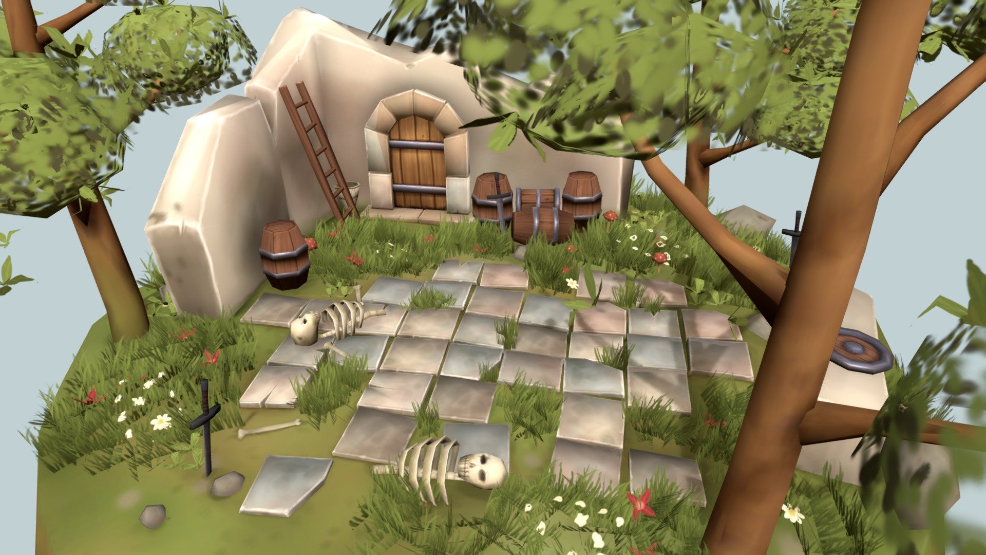 Fantasy medieval destroyed battlefield - Ruins - 3D model by Crazy_8 (@korboleevd) 3d model