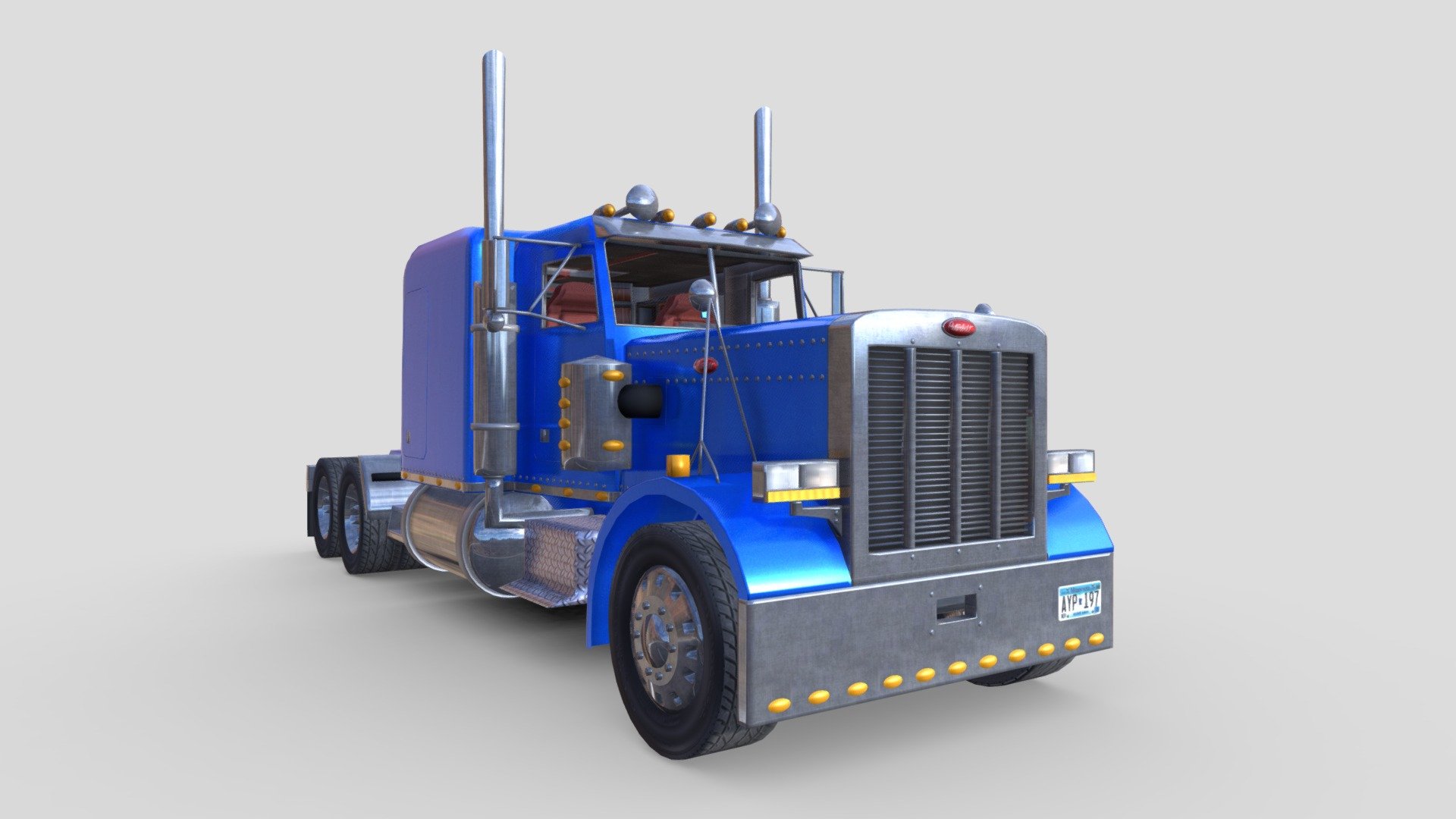 Hello there mates. long time no see! I'm here to present you my newest 3D model that I've been working on for quite a while now. 
It is the Peterbilt 379 Semi-Truck! With fully modelled interior and working dashboard gauges! They can be controlled separately one by one! 

I hope that you like it as much as I do! The model will be able for download soon! 

Thank you for your attention and wishing you an awesome time! - Peterbilt 379 Semi-Truck - 3D model by Thomas Roland Andrasfi (@andrasfi1027) 3d model