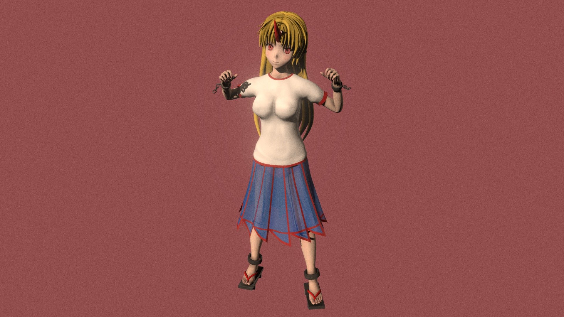 Posed model of anime girl Yuugi Hoshiguma (Touhou).

This product include .FBX (ver. 7200) and .MAX (ver. 2010) files.

Rigged version: https://sketchfab.com/3d-models/t-pose-rigged-model-of-yuugi-hoshiguma-875f4e5fea5d41e2bf83797daeb9e460

I support convert this 3D model to various file formats: 3DS; AI; ASE; DAE; DWF; DWG; DXF; FLT; HTR; IGS; M3G; MQO; OBJ; SAT; STL; W3D; WRL; X.

You can buy all of my models in one pack to save cost: https://sketchfab.com/3d-models/all-of-my-anime-girls-c5a56156994e4193b9e8fa21a3b8360b

And I can make commission models.

If you have any questions, please leave a comment or contact me via my email 3d.eden.project@gmail.com 3d model