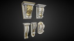 Low Poly Corbles-Collection ornate, ceiling, visualization, architectural, ornament, crown, molding, decorative, bracket, decor, plaster, carved, baroque, corbel, profile, roccoco, architecture, modular, wall, petergof