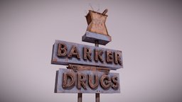 PAS abandoned, restaurant, vintage, post-apocalyptic, signs, painted, unreal, survival, aaa, neon, metal, realistic, game-ready, unreal-engine, ue4, post-apoc, post-apocalypse, drug_store, drugstore, unity, pbr, blue, drug-store