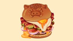 🍔Boarger🍔 burger, food, cute, egg, sandwich, boar, bread, hamburger, bacon, handpaintedtexture, blender3dmodel, food3dmodel, stylizedmodel, foodart, food3d, handpainted, blender, blender3d, stylized, stylized3d, noai