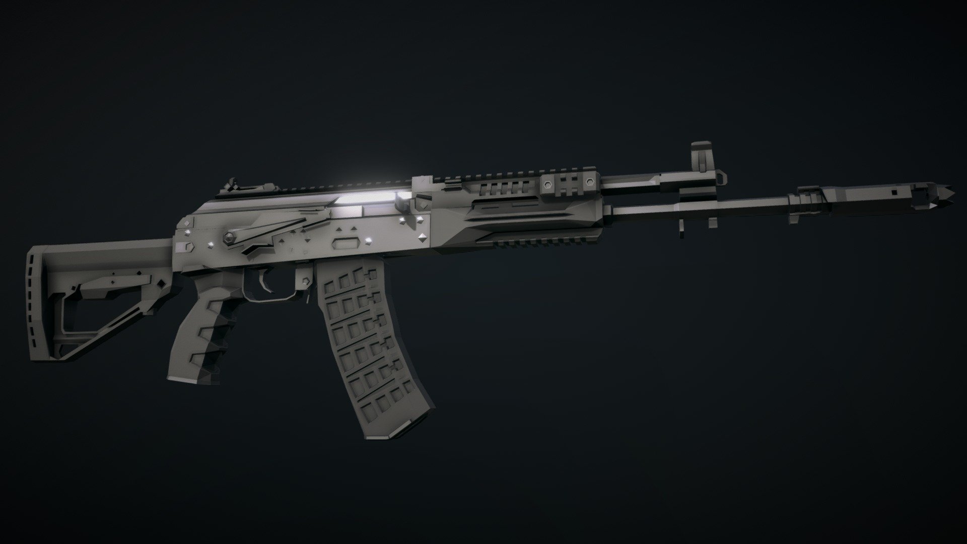 Low-Poly model of the 2016 adoption variant of the AK-12 rifle. This is the latest generation of the AK rifle, with attachment rails, a foldable and adjustable stock, a new rear sight, and a quick detachable muzzle device system. At least in theory, this should be a vast improvement over previous generations. however, this weapon, in reality, is a significant step backwards compared to previous rifles like the AK-74m and AK-200, and is far worse than the original 2012 AK-12 prototype, which had multiple interesting and revolutionary concepts, almost none of which were kept for this variant of the rifle 3d model