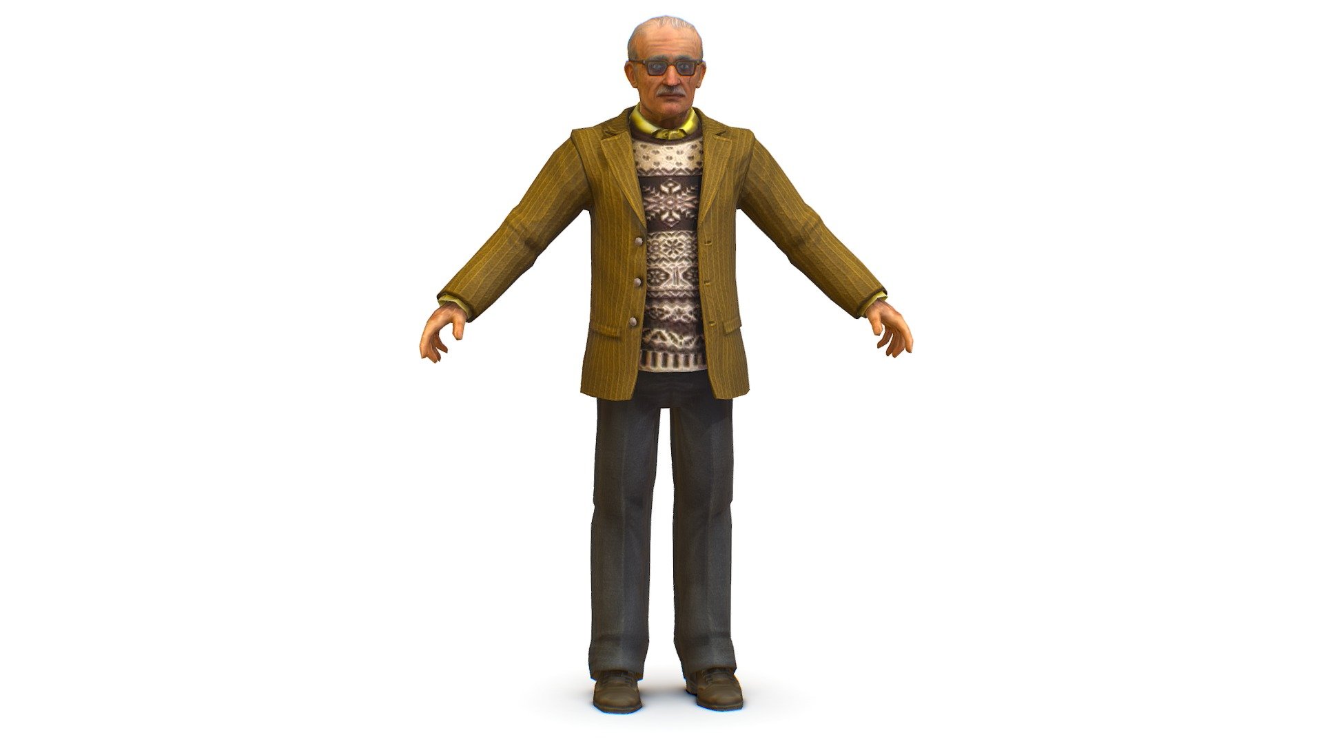 Old Man Professor Sweater Jacket Glasses - 3dsMax file included/ texture 512 color only, head and body 3d model
