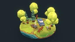 Stylized forest tree, forest, picnic, drawing, 3dart, camp, holiday, props, nature, stones, barbecue, handpainted, cartoon, asset, blender, lowpoly, blender3d, stylized, anime, painting-art