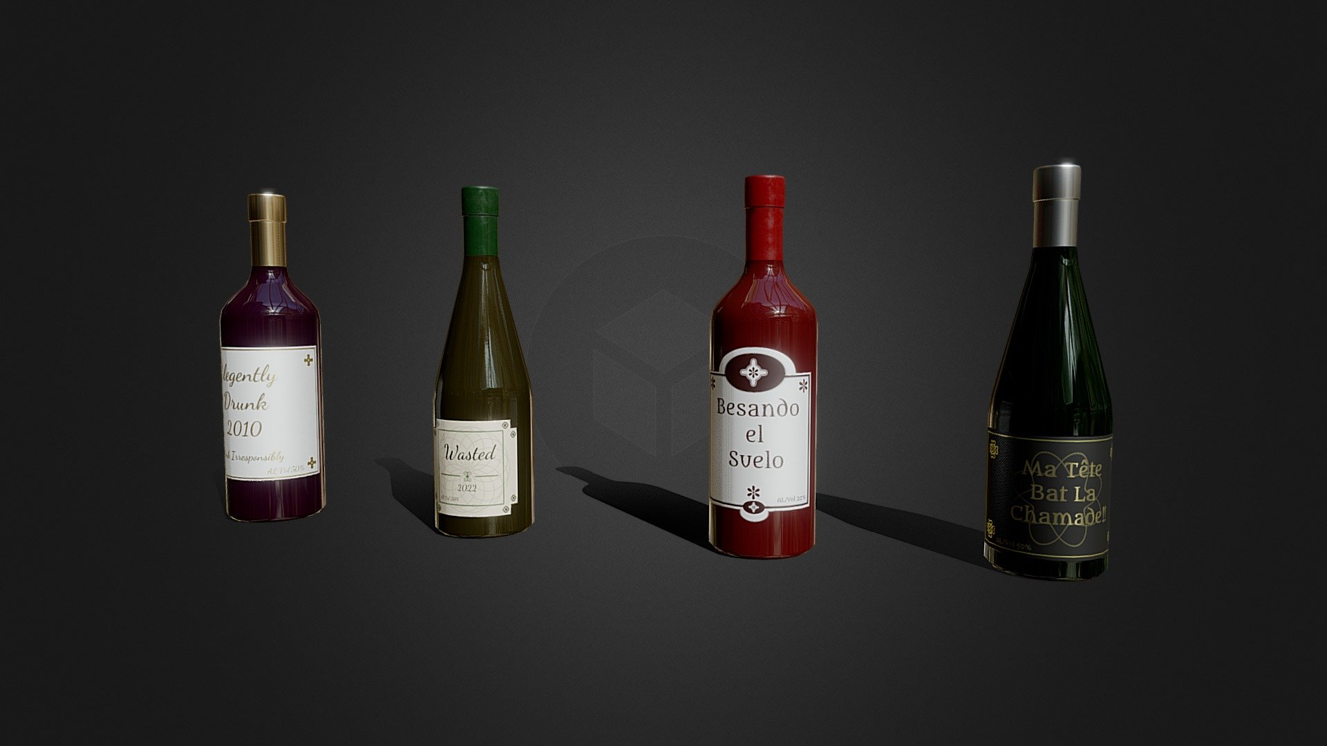 Selection of Wine Bottles Clean optimised for realtime 3d model