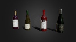 Selection of Wine Bottles Clean winebottle, props-assets, environment-assets, props-game, realtimeasset, gameasset