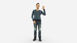 Man in stripped colors sweater hello hand 0839 style, people, clothes, miniatures, realistic, colors, sweater, stripped, character, 3dprint, model, man, male