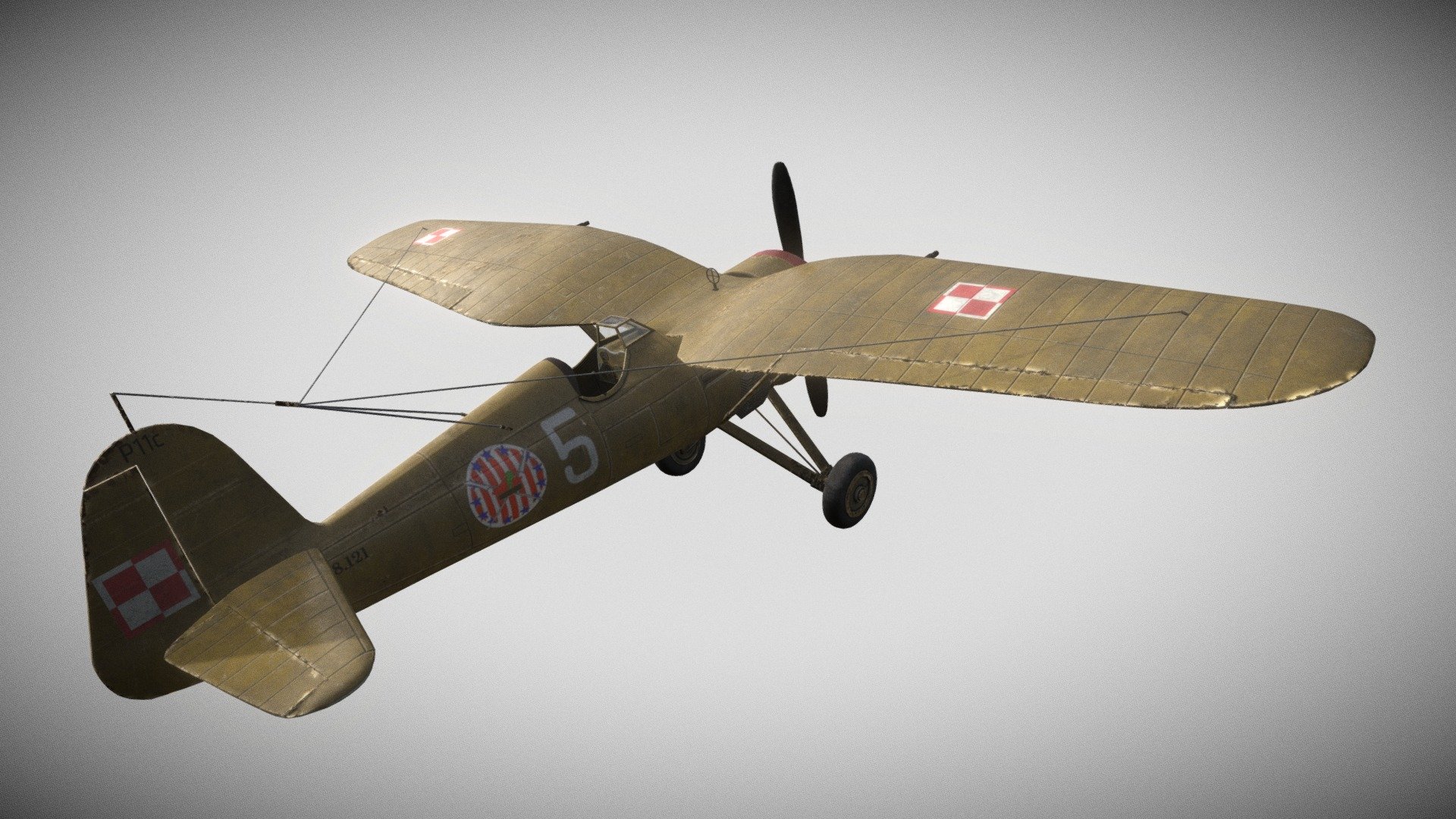 The PZL P.11 was a Polish fighter aircraft, designed and constructed during the early 1930s by Warsaw-based aircraft manufacturer PZL. Possessing an all-metal structure, metal-covering, and high-mounted gull wing, the type held the distinction of being widely considered to have briefly been the most advanced fighter aircraft of its kind in the world 3d model