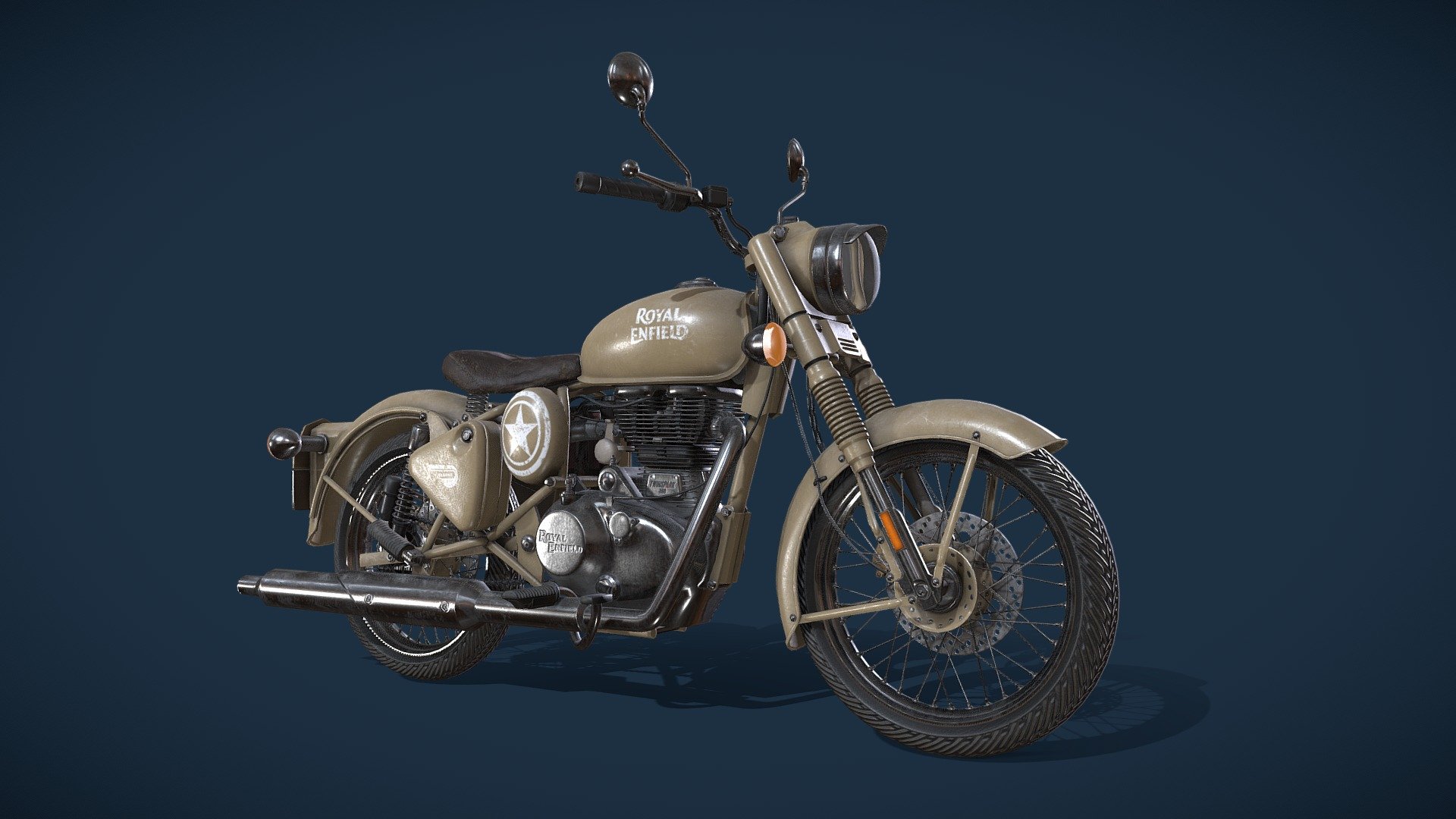 A model of the Royal Enfield, more accuratly the 350 classic model. Took some time to finish it since It was my first motorcycle model.
I'm very happy of the final result, I recommend the artstation page for more renders.

131k tris
5 maps of 4k - Royal Enfield - Classic 350 - 3D model by adriendigiovanni 3d model
