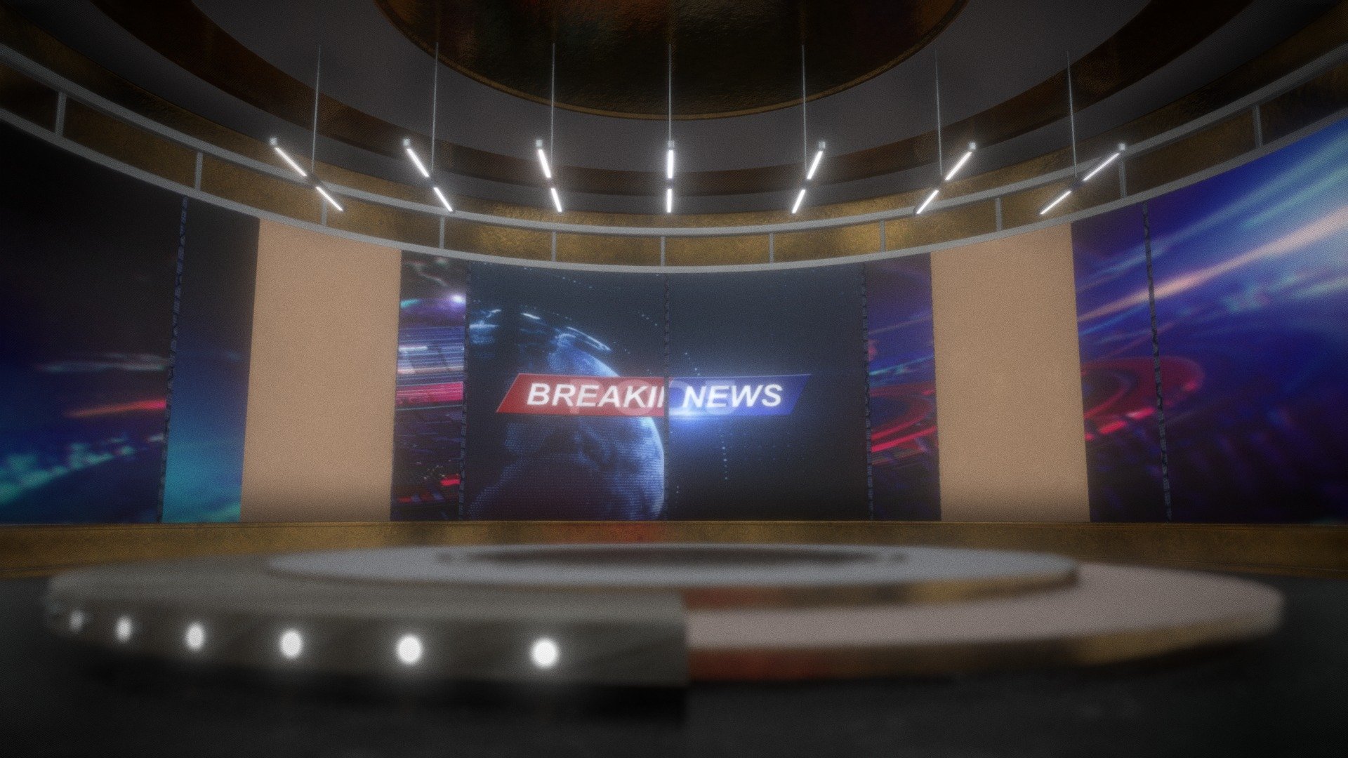 Broadcast studio interior with monitors. Scene consists of 5 materials and very low count of polygons. It is ready for Unreal engine and unity. all pbr 3d model