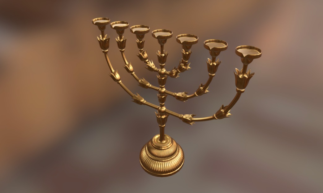 The menorah, also called the “golden lampstand” or “candlestick,” stands at the left side of the Holy Place. It was hammered out of one piece of pure gold 3d model