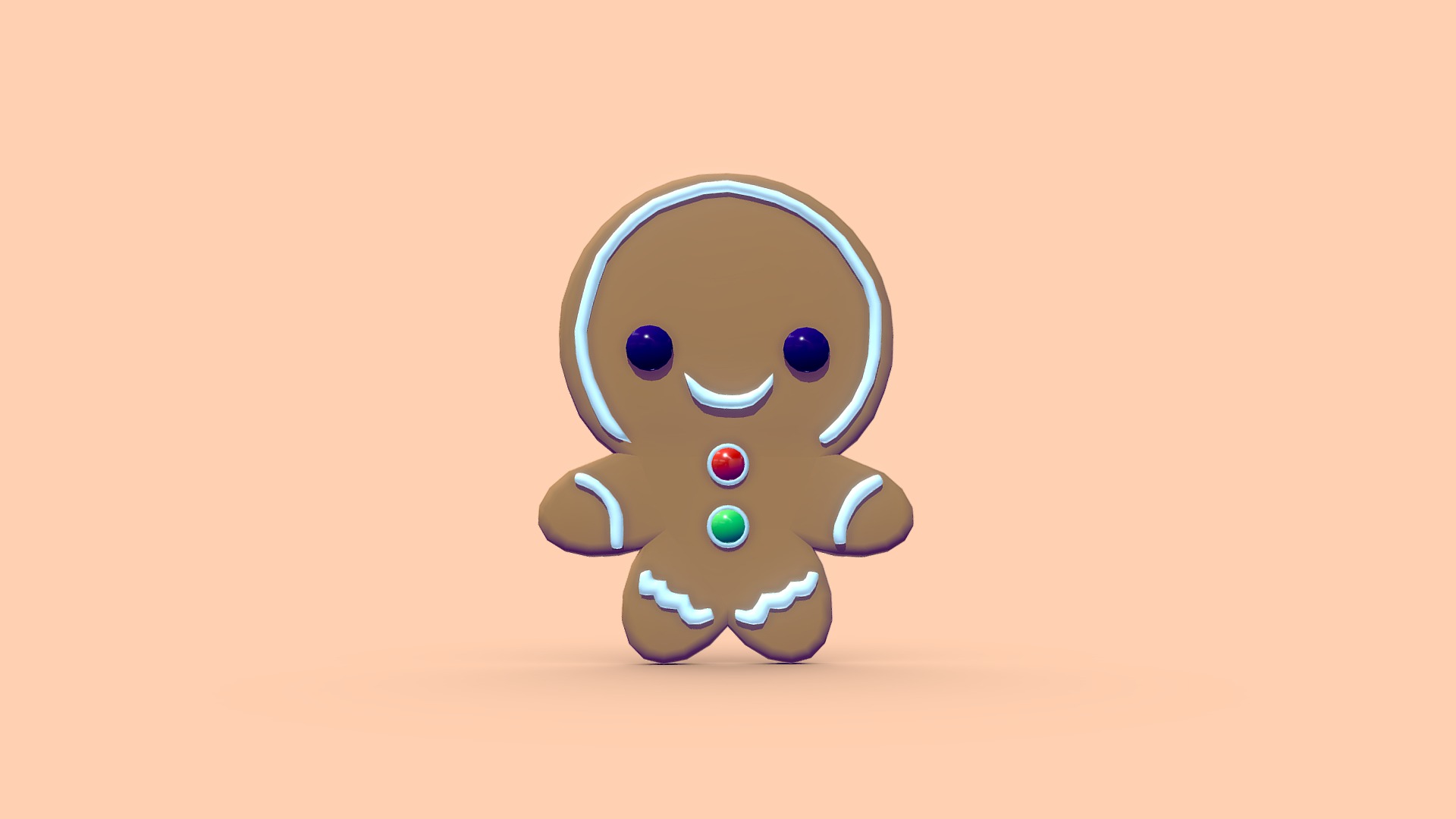 I'm really sick and feel disgusting, so I tried to phone it in with something easy. Unfortunately, doing it right still took time. Blergh.
Also, this gingerbread man is based off of a Japanese Kawaii Gingerbread Man stress ball on my wife's desk 3d model