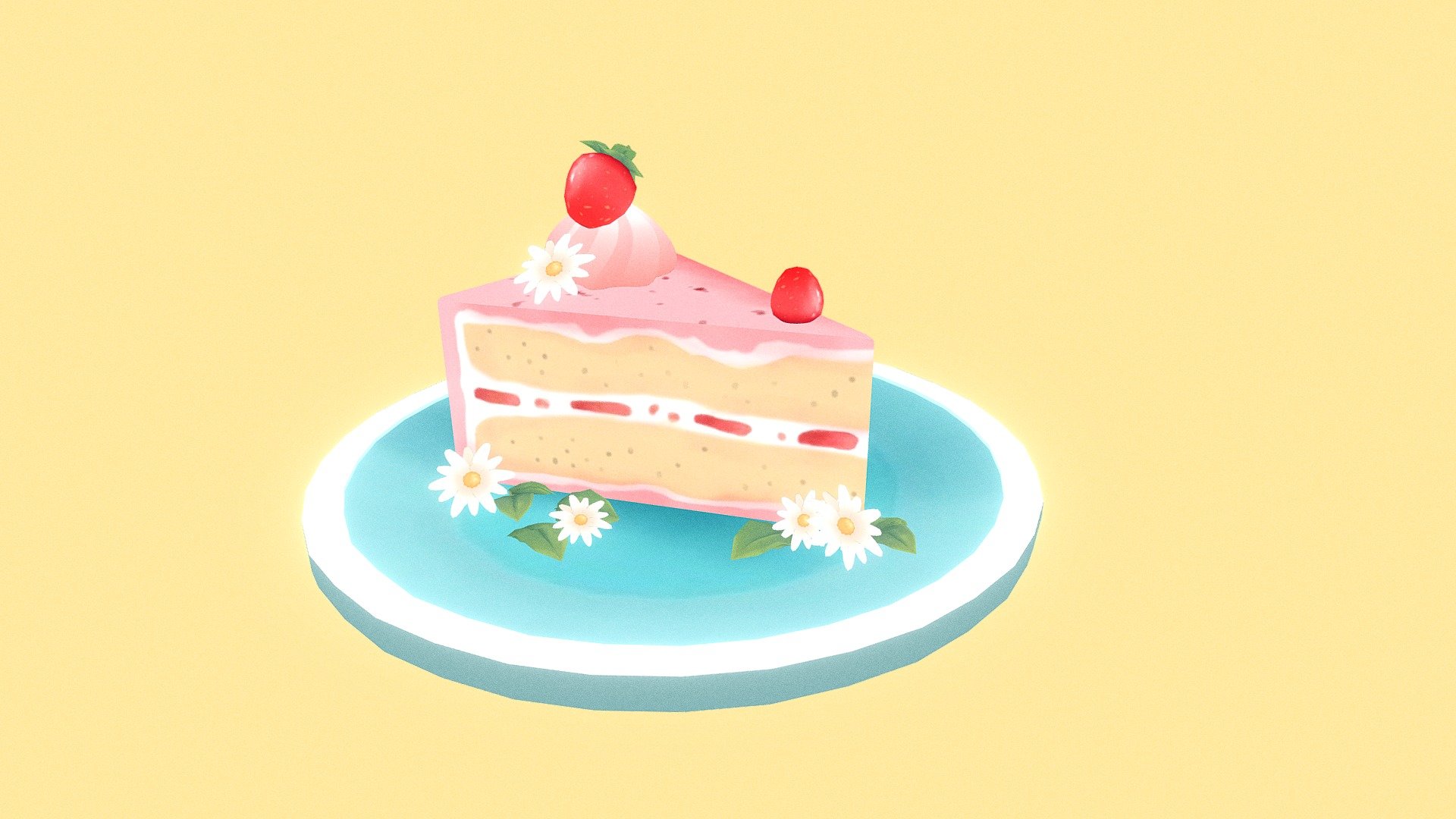This is a cute slice of low poly cake with a handpainted texture I made a few months ago. I enjoyed working on this little side project and using bright, happy colours :)

Fully created in Blender - Strawberry Cake - Buy Royalty Free 3D model by AngLoop (@Tinnuu) 3d model