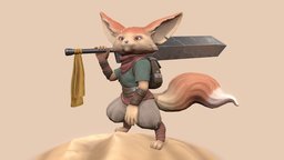 Fennec Fox Adventurer dae, cute, warrior, desert, fox, game-ready, fennec, howest, daehowest, game-model, character, creature, stylized, noai, dae2024