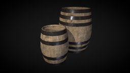 Wooden Barrels lowpoly wooden, barrel, medieval, low-poly, lowpoly, low, poly