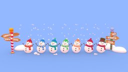 cute stylized snowmen and north pole signs tree, red, toon, cute, snowman, winter, santa, xmas, deer, snow, christmas, gift, holiday, reindeer, props, claus, santaclaus, casual, sleigh, gradient, snowball, christmastree, character, cartoon, game, 3d, blender, male