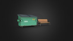 Dumpsters and Bench bench, furniture, park, game-asset, game-model, low-poly-model, lowpolymodel, dumpsters, low-poly, lowpoly, gameasset, gamemodel, street