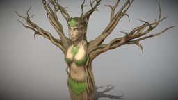 Female Dryad Tree tree, indie, stylised, max, nature, aquarius, zbrush-sculpt, substancepainter, handpainted, cartoon, 3d, blender, pbr, female, characters, fantasy