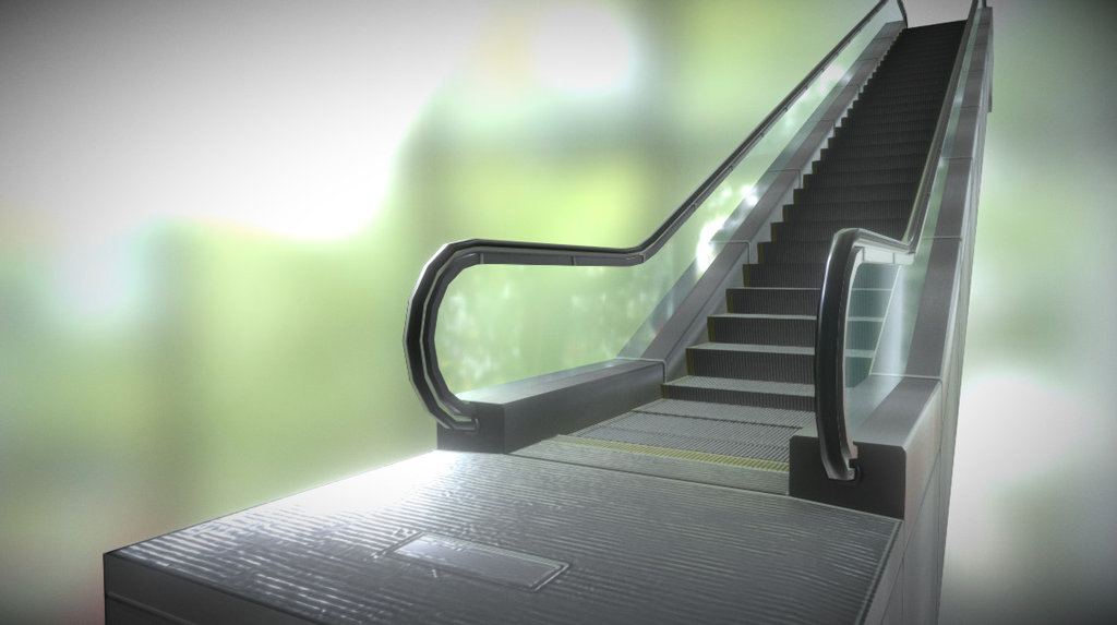 Escalator (Glass Side Wall) with Stair Up-Side Animation - Escalator - 3D model by masonding 3d model