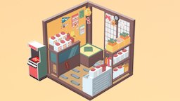 japanese penny candy store "dagashiya" store, low-poly-blender, isometricroomchallenge, low-poly, blender, animation, japanese