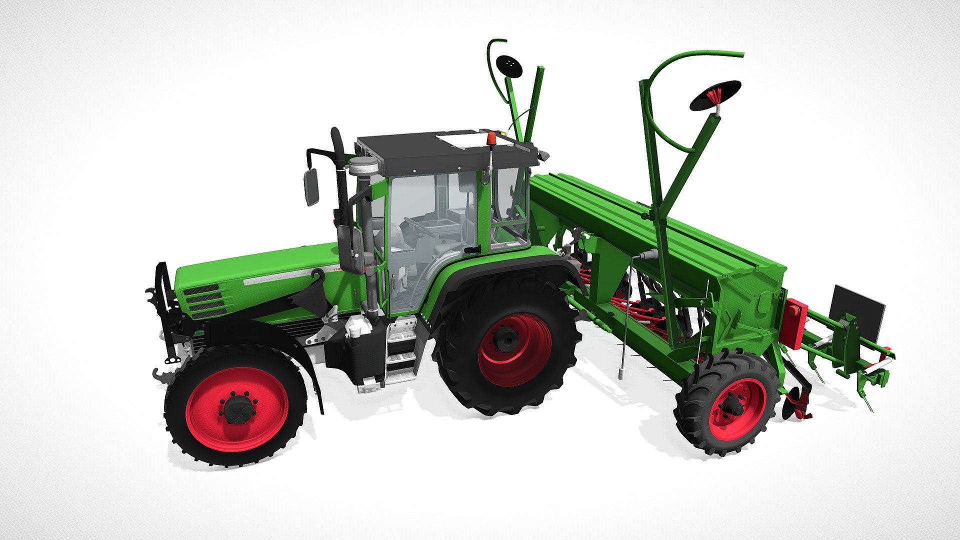 Quality 3d model of tractor with seed drill 3d model