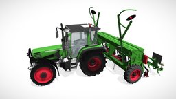 Tractor with Seed Drill plant, drill, silo, harvester, seed, seeder, tractor, farm, farming, combine, disk, agriculture, soil, crop, plow, cultivator, planting, harrow, seeding, sowing, tilling