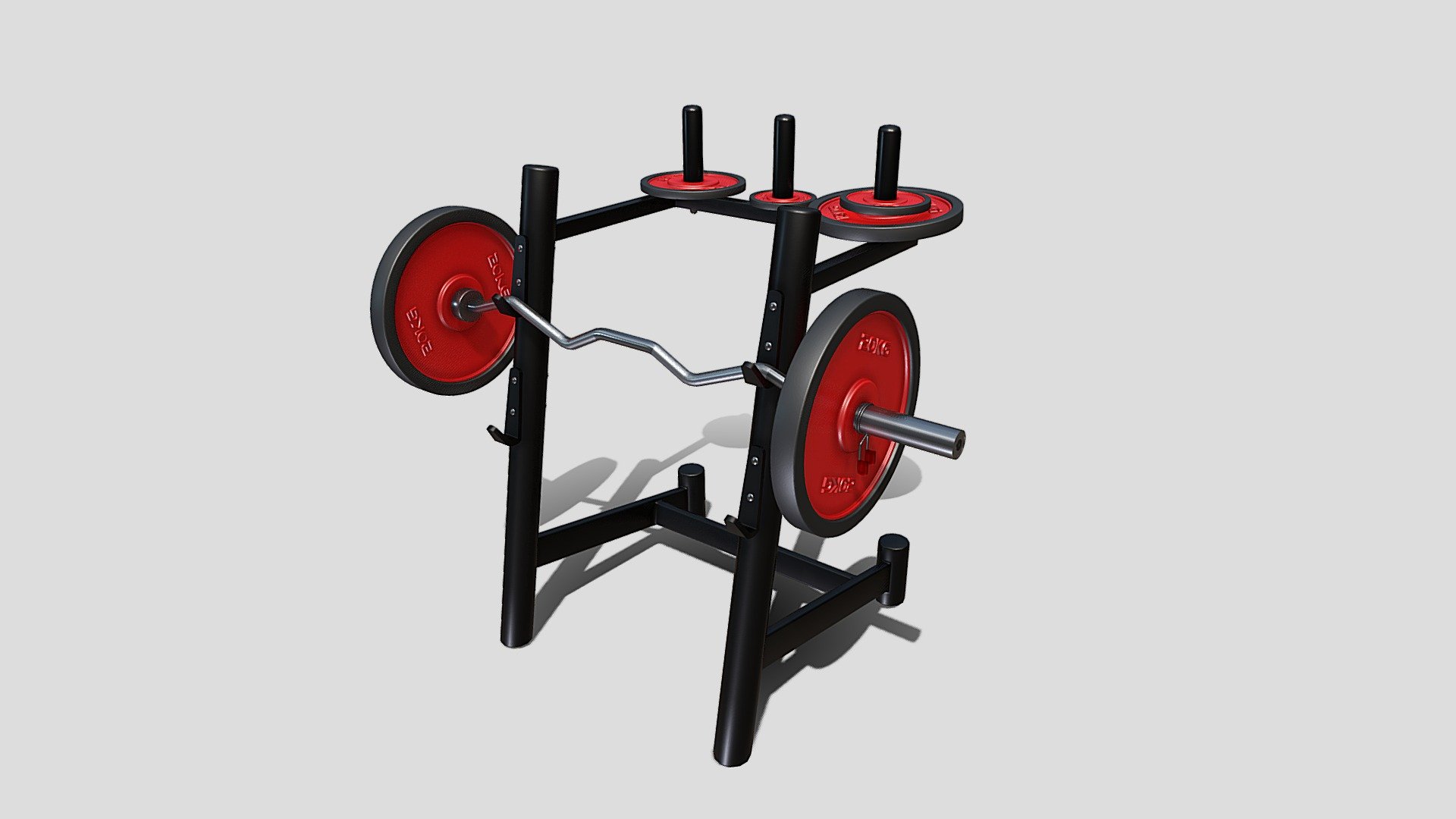 Gym machine 3d model built to real size, rendered with Cycles in Blender, as per seen on attached images. 

File formats:
-.blend, rendered with cycles, as seen in the images;
-.obj, with materials applied;
-.dae, with materials applied;
-.fbx, with materials applied;
-.stl;
Files come named appropriately and split by file format.
3D Software:
The 3D model was originally created in Blender 3.1 and rendered with Cycles.

Materials and textures:
The models have materials applied in all formats, and are ready to import and render.
Materials are image based using PBR, the model comes with four 4k png image textures for the rack, and four 1k textures for the disks.

Preview scenes:
The preview images are rendered in Blender using its built-in render engine &lsquo;Cycles'.
Note that the blend files come directly with the rendering scene included and the render command will generate the exact result as seen in previews 3d model