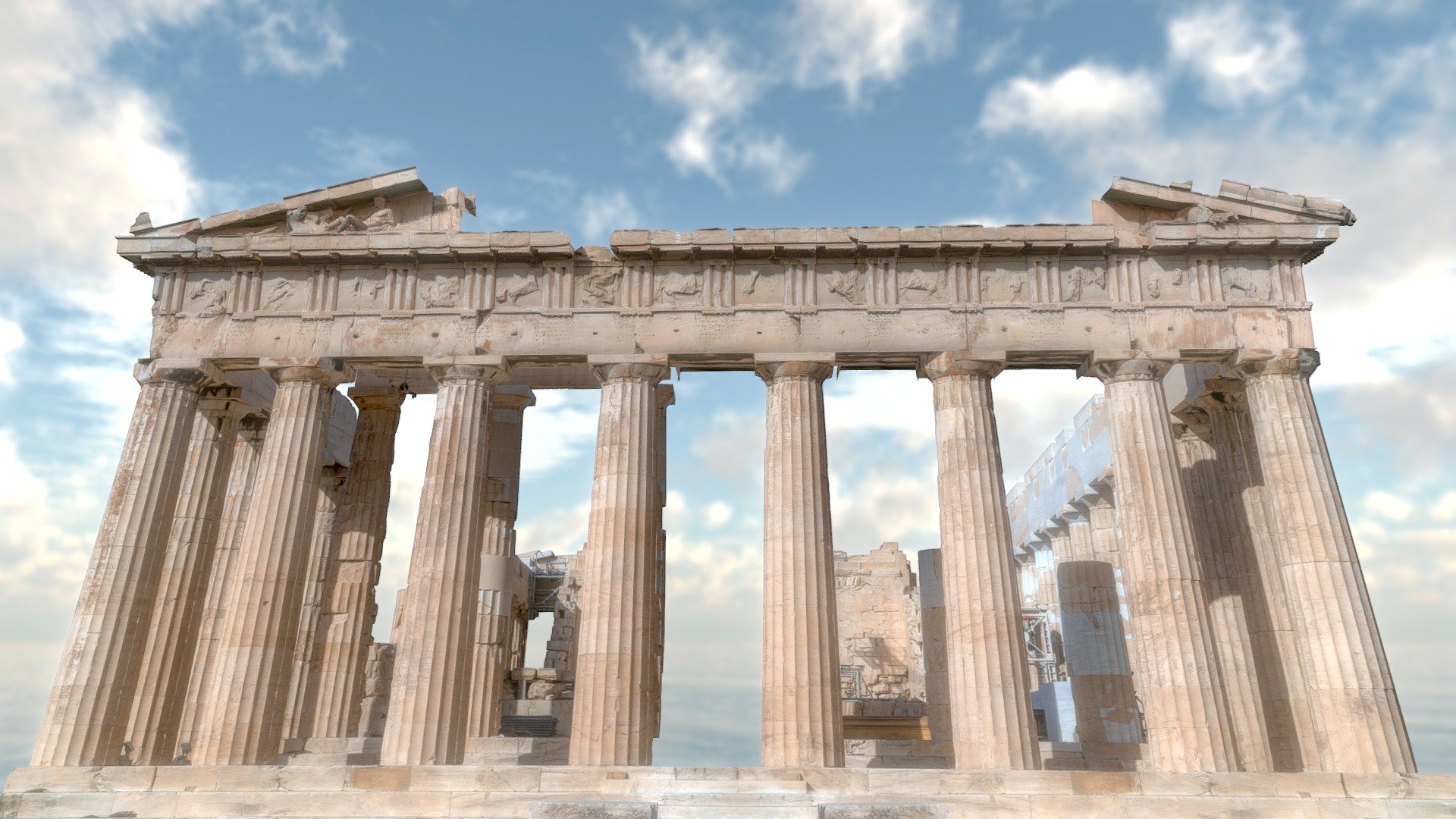 [Turn HD on viewer] Photogrammetry of the east pediment. I added a centered pictured projected on a plane, to help having a better overview of the Parthenon east side.

If you are interested about the process I made a video about it

You can use this model freely in your educational or non-profit projects as the license is : CC Attribution-NonCommercial

I'll upload more of my ancient Greece scans collection, mostly under the same license.



Construction scan No. 1

Ancient Greece collection - Parthenon Pediment - Ancient Greece collection - Download Free 3D model by 3Dystopia (@Dystopia) 3d model
