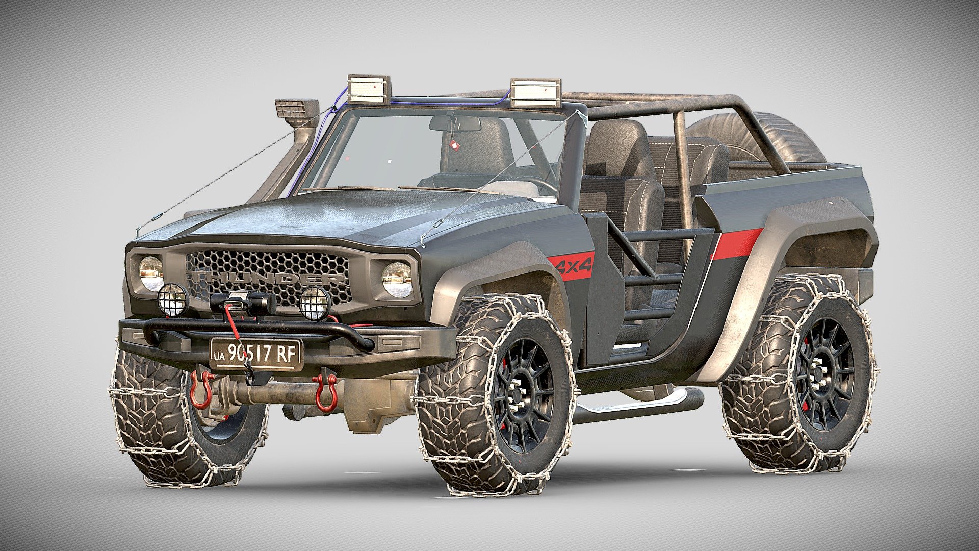 AAA Realistic and Game-ready model of a Generic SUV

This Suv is fully brandless and generic so it can be used in any project without any righ claim issues

It has PBR textures in JPG format with the following layouts:

Exterior(4096x4096)— Basecolor, Metallic, Roughness, Normals

Interior(2048x2048)— Basecolor, Metallic, Roughness, Normals, Emissive

Tire(2048x2048)— Basecolor, Metallic, Roughness, Normals

OffroadingJit(4096x2048)— Basecolor, Metallic, Roughness, Normals - Generic SUV 4x4 Black - Buy Royalty Free 3D model by rfarencibia 3d model
