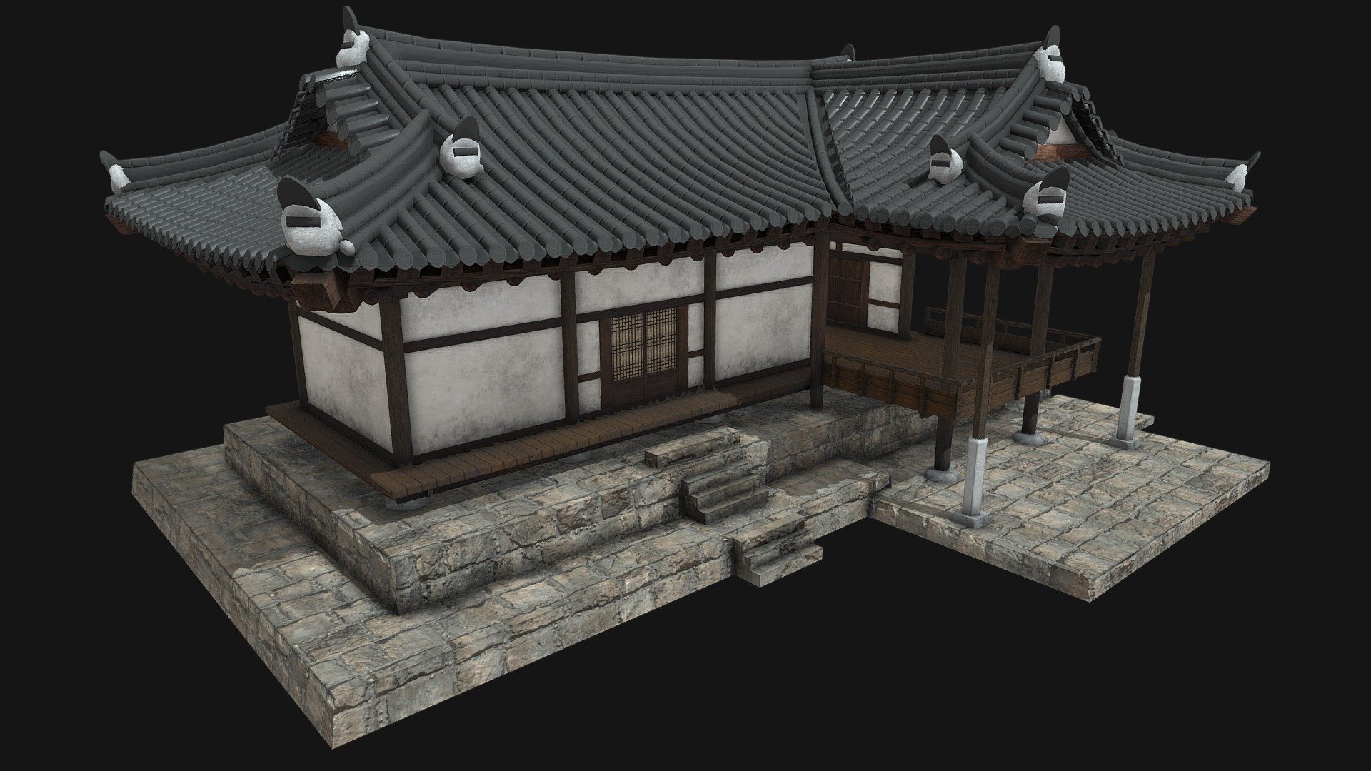 Korean Traditional House : Hanok_02

2K Texture(Roof, Land) : BaseColor, Normal, Roughness, AO.

4K Texture(House) : BaseColor, Normal, Metallic, Roughness, AO 3d model