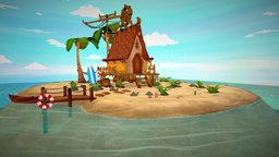 Beach House tree, sky, fish, plants, rocks, coral, clothes, beachhouse, water, beach, freemodels, maya, game, 3d, model, house, sea, boat