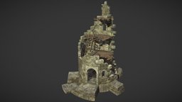 Dilapidated Tower tower, sculpt, broken, dilapidated, maya, stone, zbrush, wood