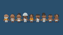 Mini Simple Characters | Tribal humanoid, toon, tribal, gamedev, afro, free3dmodel, mobile-ready, character, modular, rigged