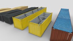 Open Top Containers set, flat, rack, top, open, ready, shipping, goods, 2k, port, crane, freight, watercraft, 20ft, game, ship, container, industrial, 40ft