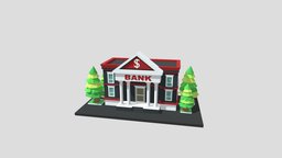cartoon bank 01 tree, landscape, exterior, store, market, bank, town, realistic, isometric, low-poly, cartoon, house, city, stylized, building, street, shop, village