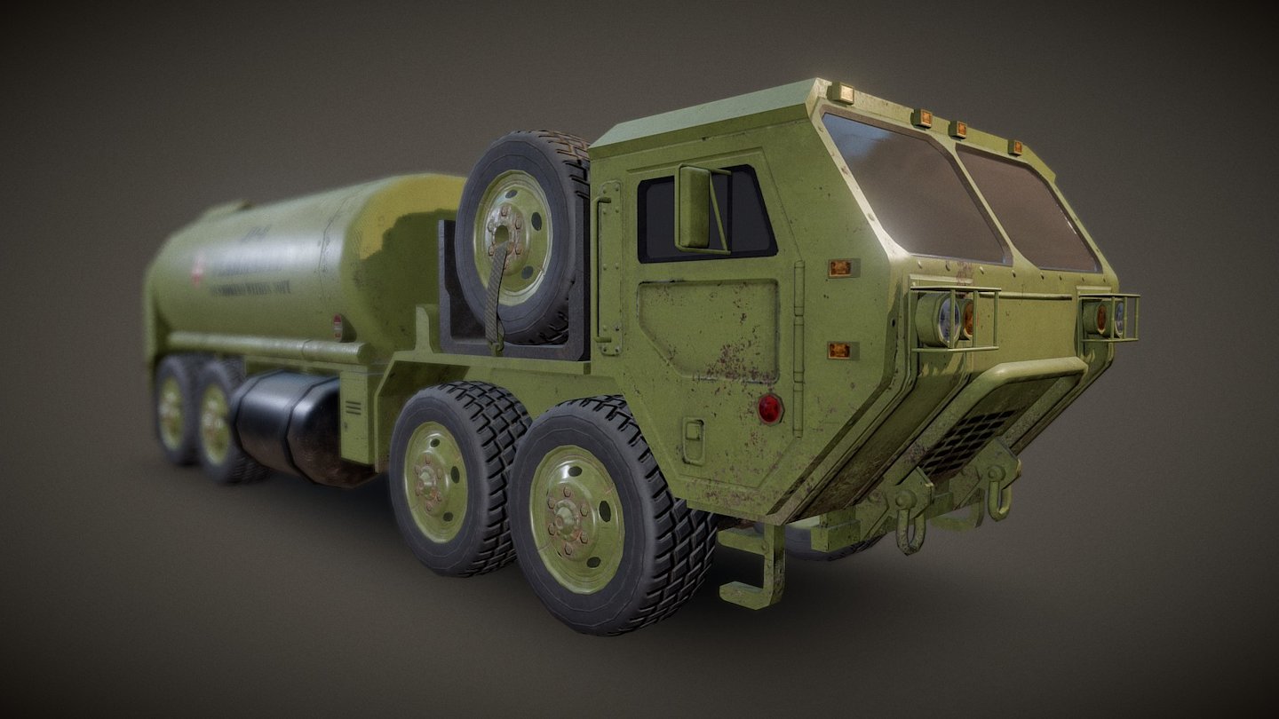 This is a military fuel tanker. I modeled this up for a car combat prototype. I used the Quixel Suite to create the textures.

There are more images on my ArtStation.
https://www.artstation.com/artwork/WzEX3 - Military Fuel Tanker - 3D model by MattWood 3d model