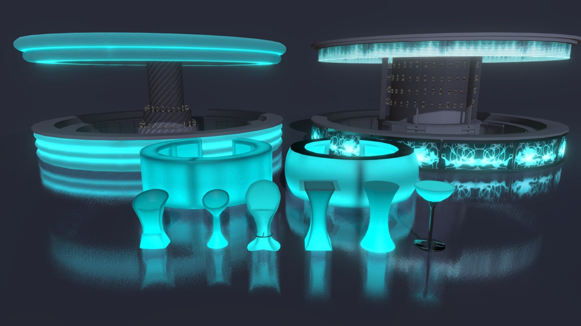 Collection of led bars, chairs and tables for nightclub, pub, lounge bar

Full version - Led bars - 3D model by TirgamesAssets 3d model